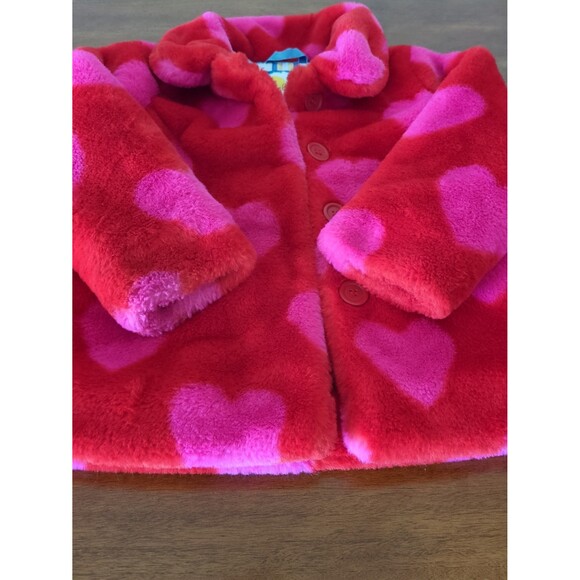 Mini Boden Girls Kids Faux Fur Collared Coat with Hearts design size 3/4 EUC - Picture 5 of 10